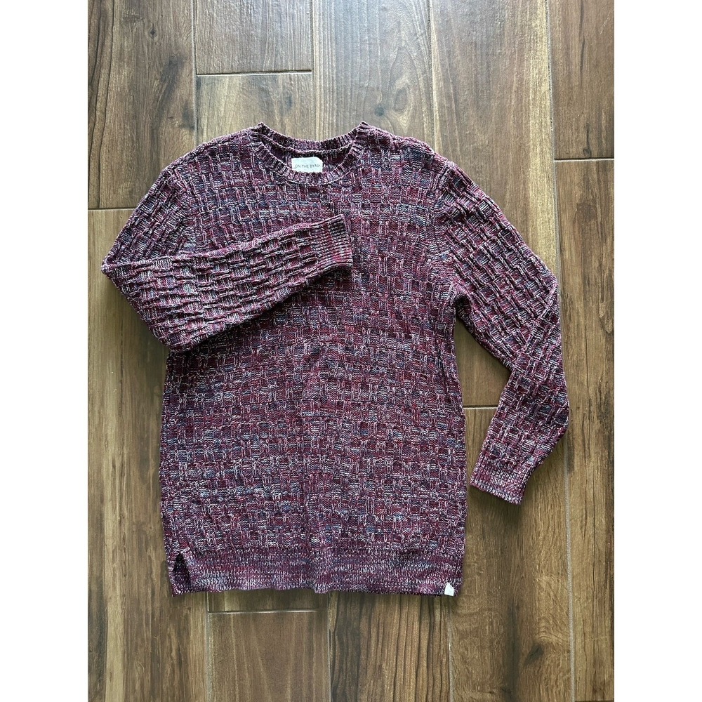 On The Byas Mens Large Burgundy Marl Textured Cotton Crewneck Sweater L